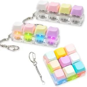 키보드 피젯 장난감 3개 LED 조명이 있는 귀여운 고양이 시끄러운 클리키 스트레스 해소 클리커 키체인