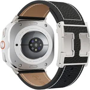 삼성 갤럭시 워치 울트라 밴드 47mm(2025/2024)와 호환되는 마그네틱 가죽 남성용 버클이 있는 교체 스트랩