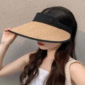 여름모자 블랙코팅 라탄썬캡 G로고 햇빛차단 비치썬캡