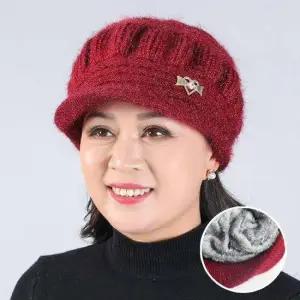 중년여성 할머니모자 겨울 방한모 융털기모 니트모자