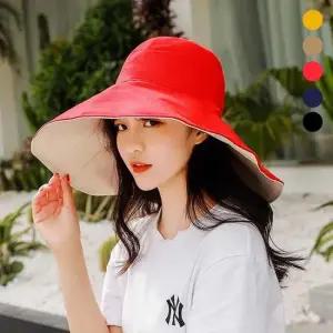 와이드챙 빛 버킷 모자 휴양지룩 양면 차단