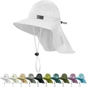 남성용 수킨 쿨링 선햇 UPF50+ 와이드 브림 낚시 모자 넥 플랩 조절 가능한 접이식 버킷햇으로 하이킹용