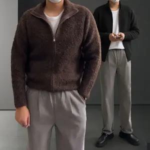 부르카 부클 오버핏 크롭 니트집업 (4color) 가을 겨울 남녀공용 커플 니트 (WFKBJF0)