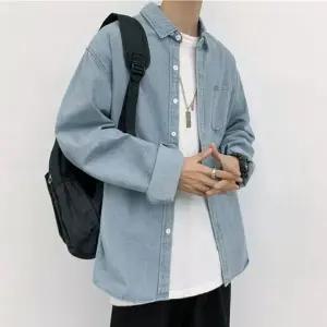 남자 데님셔츠 편한 오버핏 긴팔 남방 상의 (WFKBJNU)