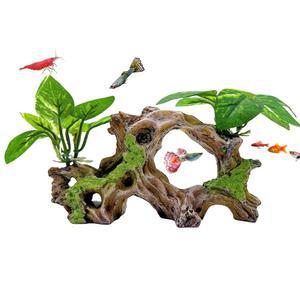 수족관 드리프트우드 장식, 인공 실크 잎 나무 줄기 물고기 숨김 동굴, 베타 게 시클리드 수족관 풍경을 위한 물고기 숨김