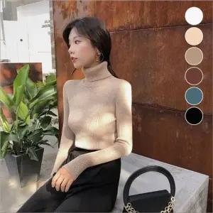 목티 겨울 이너티 목폴라 슬림핏 여자 골지니트 긴팔