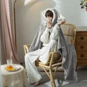 (옵션 단일상품)후드 모자담요 토끼 망토 담요 빅사이즈 겨울 그레이