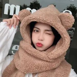 곰돌이후드머플러 후드머플러 모자목도리 목도리 모자