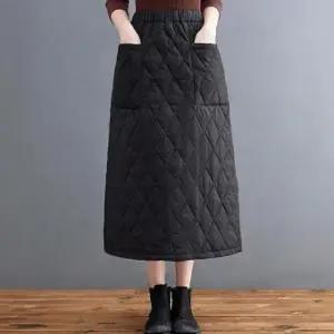보온성 좋은 여성 겨울 플레어 라인 누빔 패딩 스커트