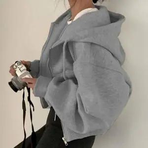 여성 여자 겨울 데일리 기모 크롭 후드 집업 아우터