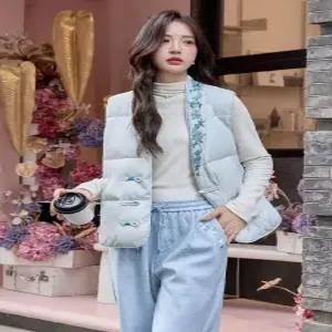 블랙팬서 여성 칼라 자수 컬러 보온 패딩 조끼 겨울 OPH4