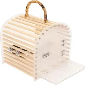 Zerodis 휴대용 새장 섬세한 손잡이 작은 투명 여행용 나무 아크릴 스테인리스 스틸 재료 자물쇠