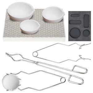 5-IN-1 흑연 주조 잉곳 몰드, 30CM 스테인리스 도가니 집게, 석영 도가니 3개, 용융용 2통, 벌집 세라믹 납땜 보드를 포함한 8개의 PCS 흑연 토치 용융 주조 키트
