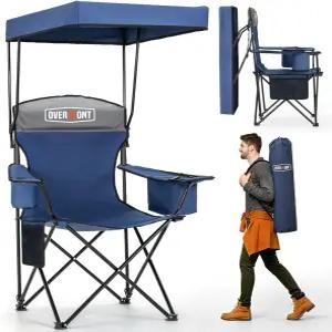 캐노피 그늘막과 쿨러백 오버몬트 캠핑 의자 - 허리 지지대가 큰 컵 홀더 접이식 비치 야외 여행 스포츠