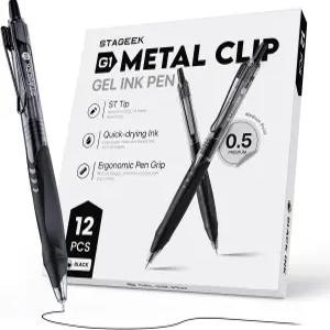 STAGEEK 12팩 블랙 젤 펜 퀵 드라이 잉크 0.5mm 파인 포인트 리트랙터블 매끄러운 필기 사무실 학교 및