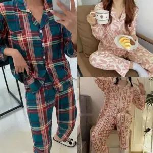 멀티패턴파자마 여성 홈긴팔 가을 세트 바지 홈 바지 투피스
