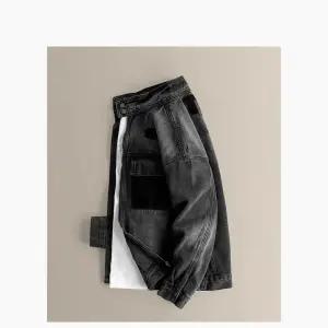 샤오원샵 남자 키작남 청자켓 추동 헤비 빈티지 워싱 데님 자켓 하이넥 멀티 포켓 라이더 쇼트 코트 꾹4