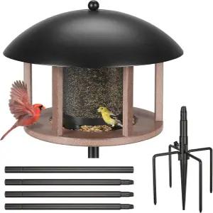 외부용 킹야드 대형 플랫폼 버드 피더 탈착식 금속 메쉬 튜브 및 날씨 보호 돔 폴 장착 시드 용량 4파운드