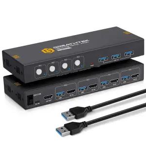 4포트 KVM 스위치 USB HDMI 스위처 4Kx2K30Hz컴퓨터 4대용 HD 모니터 1대 및 USB 장치 3대 공유 키보드 마