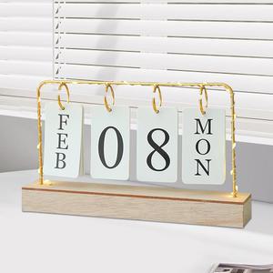 AustUFF 플립 나무 영구 캘린더 메탈 데스크 데일리 월간 플래너 스탠딩 오피스 홈 데코