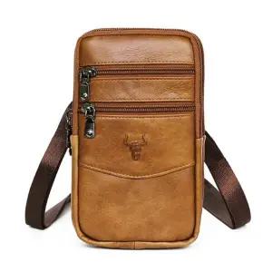 가죽 미니 크로스백 빈티지 슬림 가방 라이트브라운