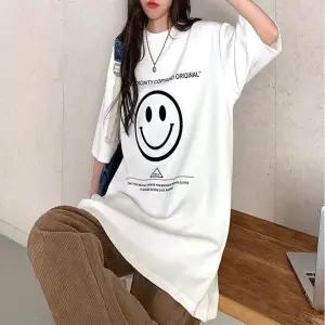 스마일 반팔 프린팅 여자 빅사이즈 오버핏 티셔츠 (WFKBWXC)