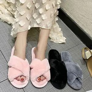 [엄지척]여성 털 윈터 X스트랩 슬리퍼 따뜻 겨울 실내화 경량