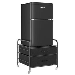 수납공간이 있는 이지홈 미니 냉장고 스탠드, 서랍 기숙사 카트 2개, 정리함 유닛, 스탠드 테이블, 회전 휠이 블랙
