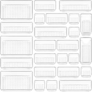 25개 투명 플라스틱 서랍 정리함 세트 4가지 크기의 다용도 욕실  세면대 트레이