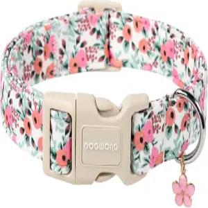 도웡 플라워 코튼 도그 칼라 봄 여름 귀여운 핑크 내구성 있는 부드러운 원단 애완동물 목걸이 소형 중형