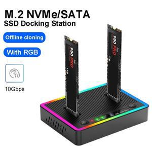 듀에이-베이 M.2 NVMe/SATA SSD 외장 케이스 타입 C USB3.2 10Gbps 오프라인 복제 RGB NVme PCIE (PC용)