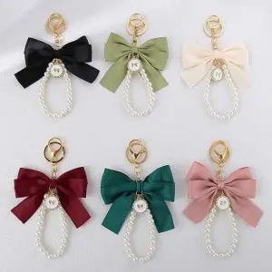 리본 타이 금장 진주 스트랩 다용도 멀티 키링 고리 (WFKBXQR)