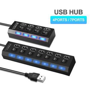 USB 허브 4/7 포트 ON/OFF 스위치가 있는 다중 확장기 멀티 분배기 어댑터 컴퓨터 액세서리