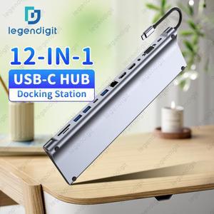 범용 USB C 허브 도킹 스테이션 듀얼 모니터(2개의 HDTV PD 3 포트 포함) SD TF 카드 리더기 PC Mac 노트북