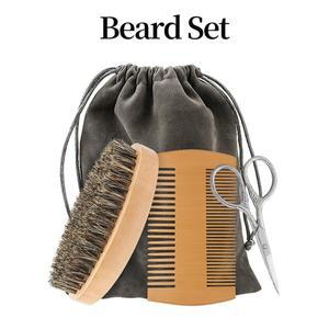 남성용 면도 브러시 세트 다기능 수염 빗 미니 소형 가위 멧돼지 털 얼굴 일상 휴대용 관리 도구