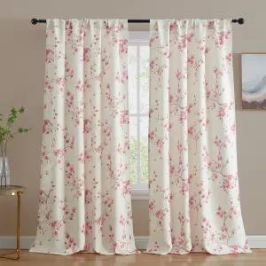 침실용 HLCME 재스민 플로럴 패턴 창문 막대 포켓 숏 커튼 빛 차단 다크닝 패널 2개 세트핑크 52W x 63L