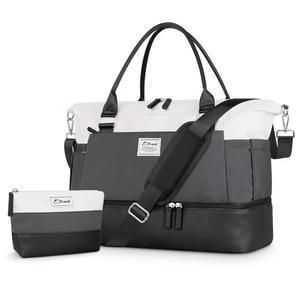 [미국배송] 여성용 ETRONIK 위켄더 가방 신발 수납 공간이 있는 개인 용품 여행 화장실 가방 포함 오버나이트 여행 스포츠 병원 블랙앤그레이용 젖은 포켓이 짐 더플