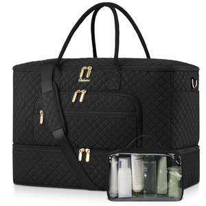 [미국배송] 클로카스 여행용 더플백 신발 수납 공간이 있는 여성용 와이드 오픈 대형 주말 가방 화장실 가방 포함 오버나이트 젖은 주머니 여성 분만용 병원 가방(블랙)