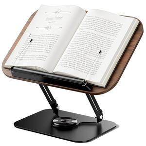 [미국배송] 독서용 책꽂이 조절 가능한 360 회전 베이스 접이식 및 휴대용 요리책꽂이 킨들 오피스 주방 레시피 학교 교과서 잡지 태블릿 노트북용 탄성 페이지 클립 포함