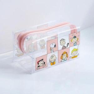스누피 투명한 작은 야외 메이크업 가방 여성을위한 귀여운 만화 여행 세면 용품 주최자 Ins 스타일 휴대용