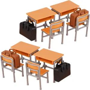 QIYUDUOLA 4PCS 인형집 가구 학교 책상 의자 백팩 세트 사실적인 1 12 스케일 미니어처 장식