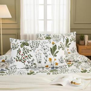 코잘린 퀸 사이즈 베개 커버 2개, 100% 면 커버, 빈티지 그린 플로럴 부드러운 통기성 천연 커버(퀸, 20