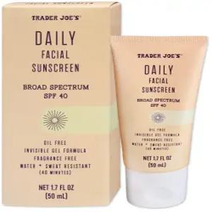 트레이더 조 u2019s 데일리 페이셜 선크림 브로드 스펙트럼 SPF 40 오일 프리 인비저블 젤 포뮬러 향수