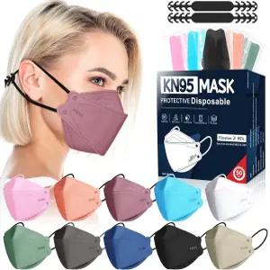 펜펜 KN95 페이스 마스크 일회용 50팩 5겹 먼지 보호 통기성 편안한 여성 개별 포장