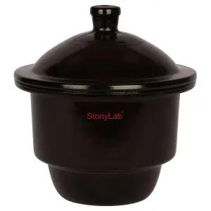 스토니랩 앰버 유리 건조기 병 노브 커버 및 도자기 플레이트 ID가 있는 실험실 갈색 연구용 7.09인치