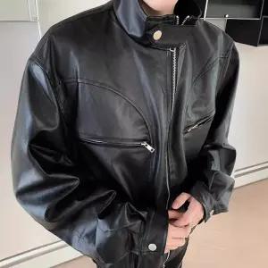 샤오원샵 남자 키작남 항공 점퍼 블랙 PU 레더 추동 빈티지 라이더 슈트 카고 자켓 꾹4