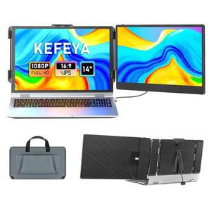 KEFEYA 노트북 화면 익스텐더, 14인치 FHD 1080P IPS 노트북 모니터 익스텐더 듀얼 스크린, 13-17인치 노트북용 휴대용 모니터(USB-C /HDMI 포트 포함), Windows /Mac /Android /Switch /PS5용 플러그 앤 플레이