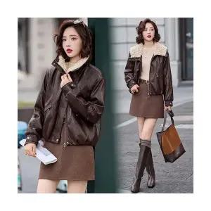 여자 가죽 자켓 재킷 겨울옷 터틀넥 긴팔 기모 PU 숏 점퍼 BE4