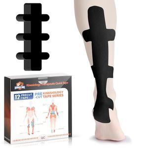 [미국배송] 아킬레스건용 운동학 테이프 KTQUICK 12 카운트 아킬레스건 테이프 프리컷 오리지널 면 방수 및 통기성 근육 지지를 위한 탄력 운동 강화(블랙)