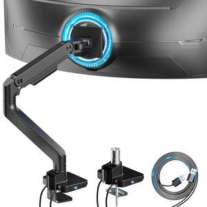 ARES 윙 울트라와이드 모니터 암(USB A/C 포함), 17~49인치 헤비 듀티 화면, 44파운드, 조절 가능한 FALSE 스프링 암 책상 마운트 클램프 및 그로밋 베이스, 블랙